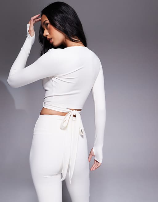 4505 Soft Touch Ballet Wrap Long Sleeve Top In Buttermilk