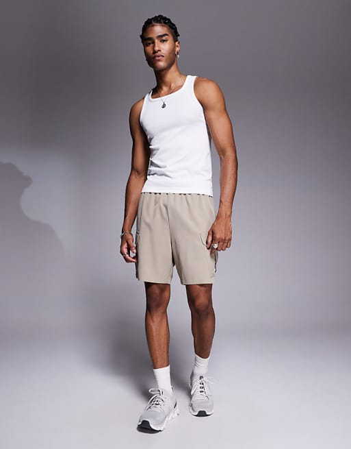 4505 Square Neck Slim Fit Seamless Rib Training Vest In White