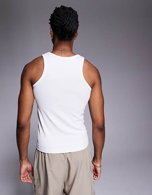 4505 Square Neck Slim Fit Seamless Rib Training Vest In White