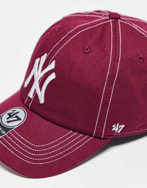 47 Brand NY Yankee Clean Cap With Contrast Stitch Detail In Red