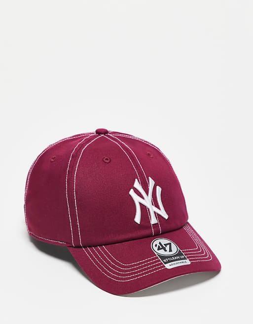 47 Brand NY Yankee clean cap with contrast stitch detail in red