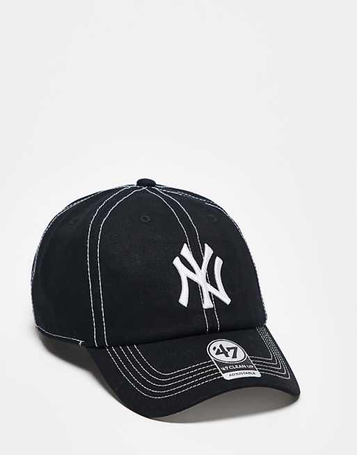 47 Brand NY Yankee clean cap with contrast stitch detail in black