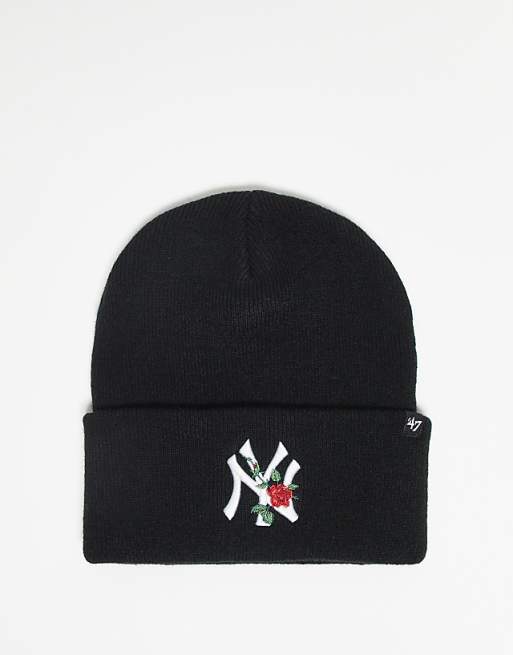 47 Brand NY Yankees floral embroidered knit beanie in black