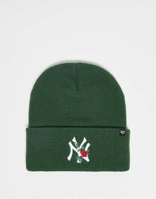 47 Brand NY Yankees floral embroidered knit beanie in khaki