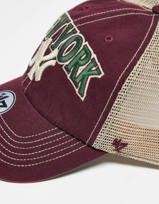 47 Brand NY Yankees Script Clean Up Trucker Cap In Burgundy