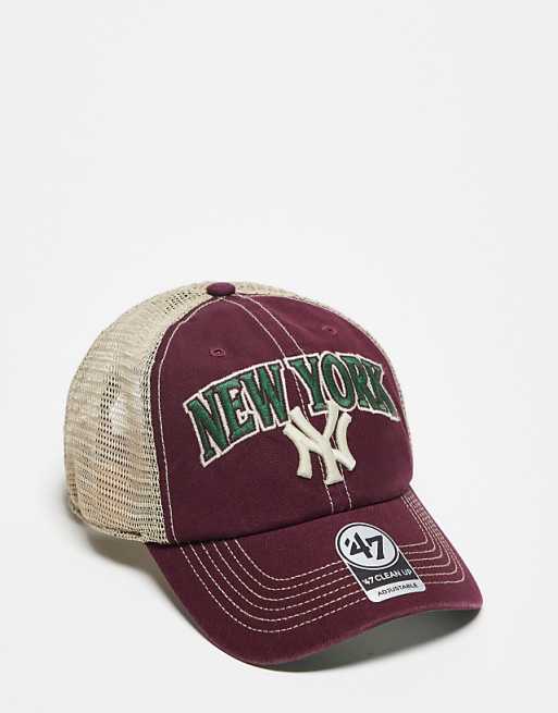 47 Brand NY Yankees script clean up trucker cap in burgundy