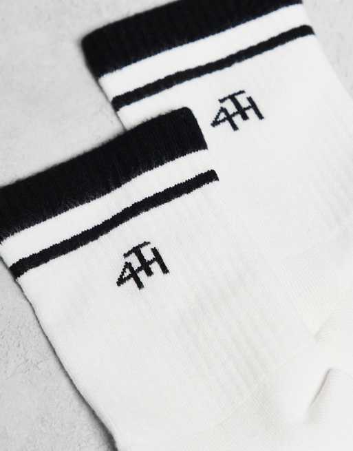 4th & Reckless Contrast Embroidered Logo 2 Pack Crew Socks In White