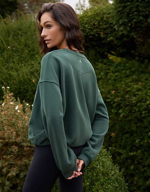 4th & Reckless Oversized Printed Logo Sweatshirt In Forest Green