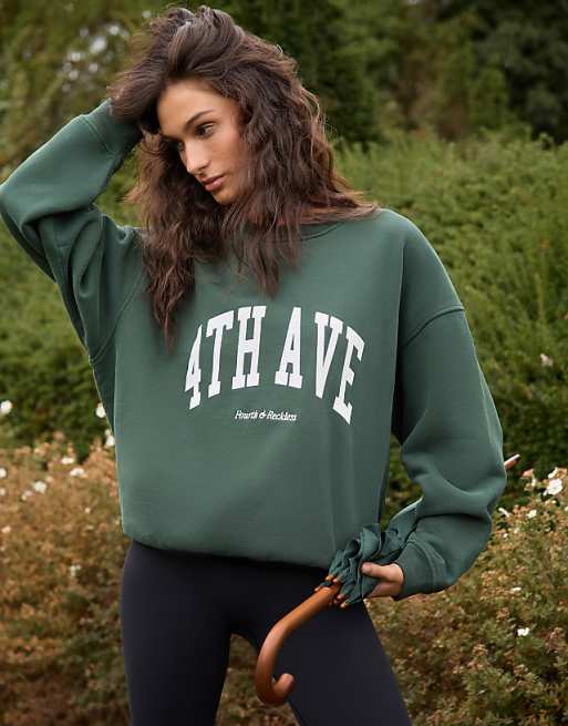 4th & Reckless Oversized Printed Logo Sweatshirt In Forest Green
