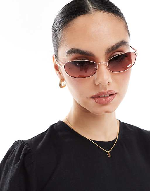 A.Kjaerbede Jack rectangle metal frame sunglasses in rosegold
