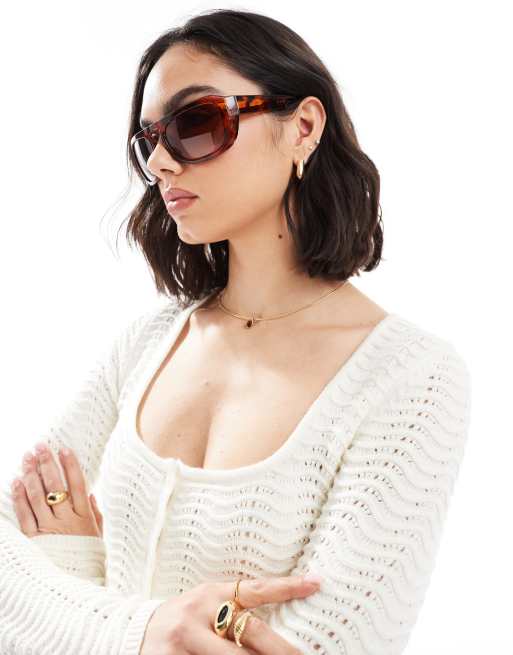 A.Kjaerbede Max Oversized Wraparound Sunglasses In Havana