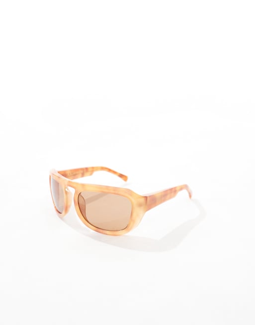 A.Kjaerbede Max Oversized Wraparound Sunglasses In Burnt Amber