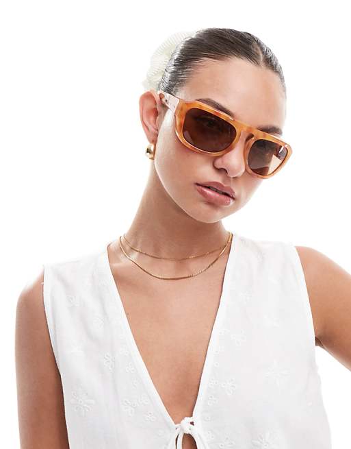 A.Kjaerbede Max oversized wraparound sunglasses in burnt amber