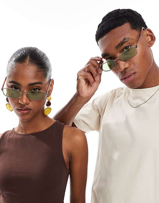 A.Kjaerbede Noah rectangular metal frame sunglasses in matt gun metal
