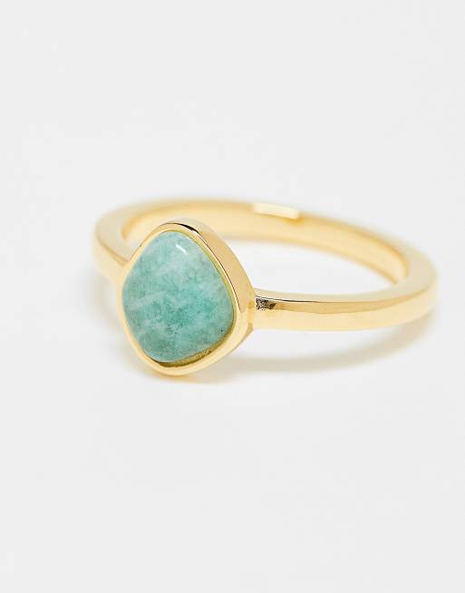 Abbott Lyon Amazonite Blue Stone Ring In 18k Gold Plated Waterproof Stainless Steel