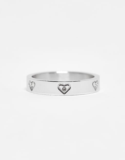 Abbott Lyon Crystal Heart Ring In Silver Plated Waterproof Stainless Steel