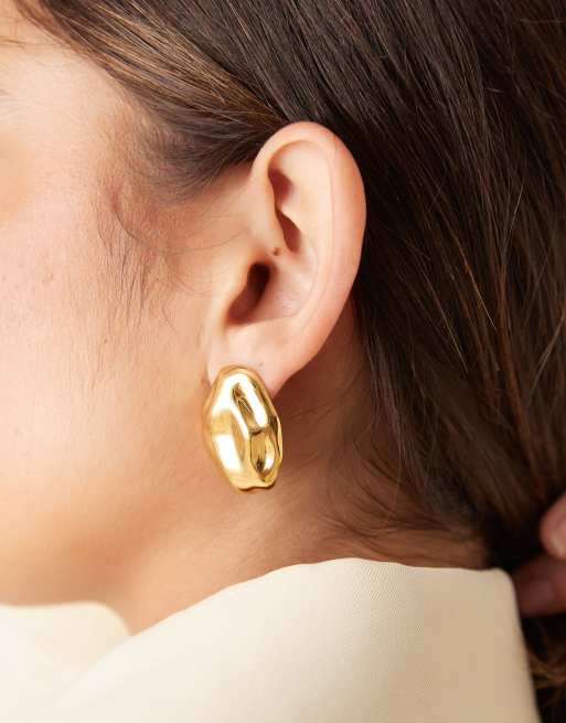 Abbott Lyon Statement Molten Button Stud Earrings In 18k Gold Plated Waterproof Stainless Steel