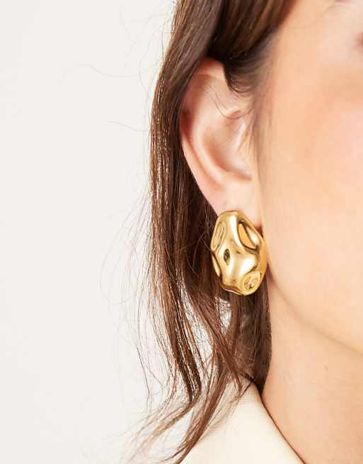 Abbott Lyon statement molten button stud earrings in 18k gold plated waterproof stainless steel