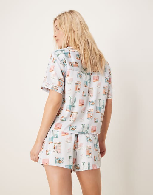 Abercrombie & Fitch Nightwear Short Co-ord In Postcard Print
