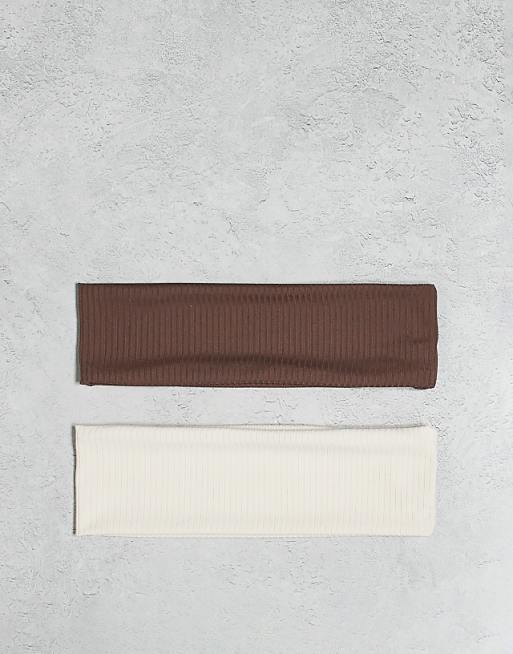 Accessorize 2 pack ribbed hair bands in neutral