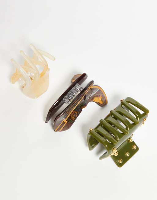 Accessorize 3 Pack Mini Mixed Stud Hair Claw In Multi