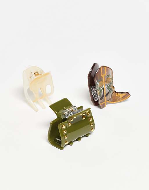 Accessorize 3 pack mini mixed stud hair claw in multi