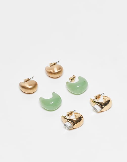 Accessorize 3 pack mini stone hoop drop earrings in multi