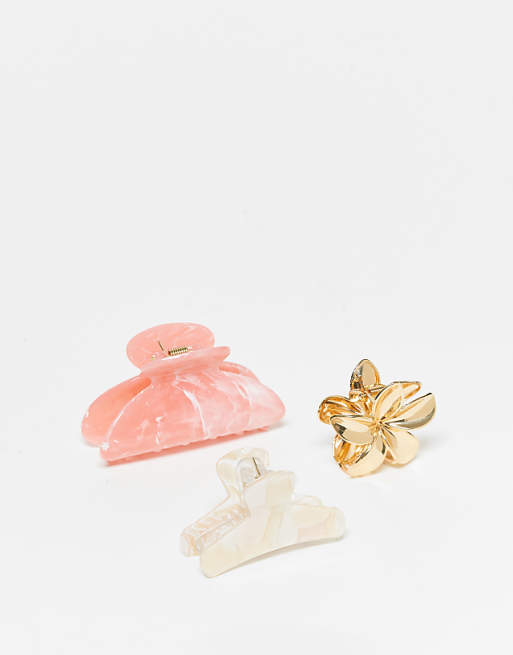 Accessorize 3 pack mixed floral hair claws in multi