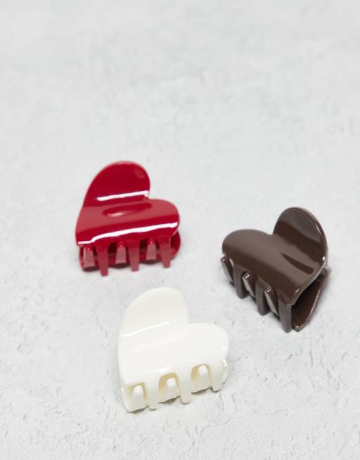 Accessorize 3 Pack Small Heart Hair Clawclip In Multi