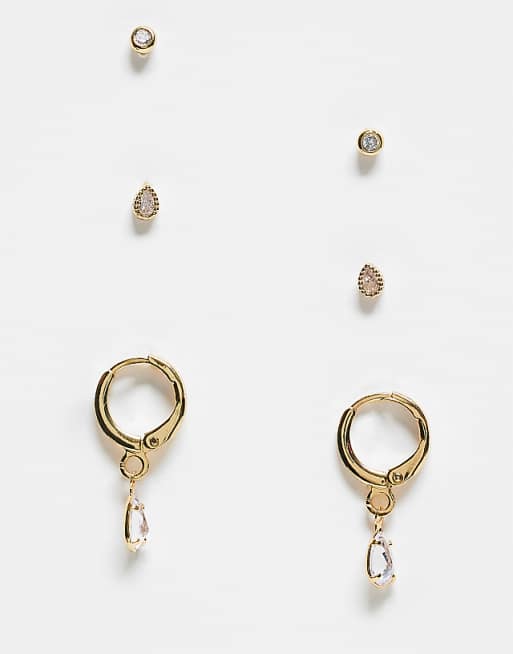 Accessorize 3 pack stone earrings in gold