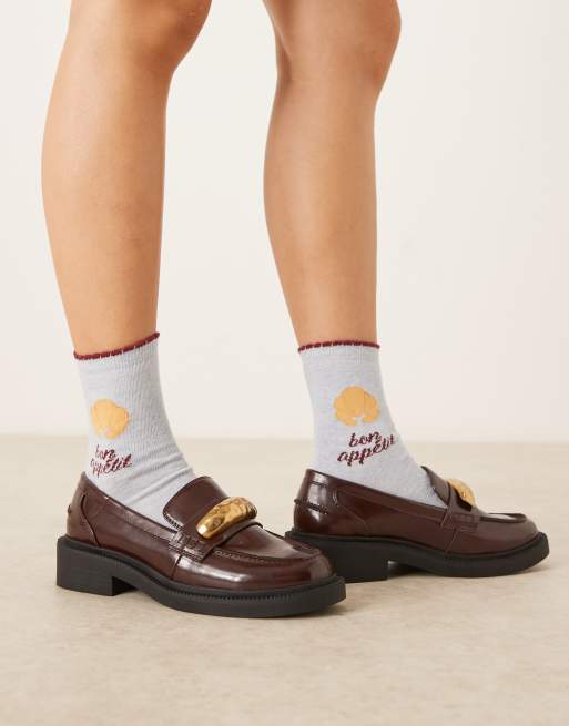 Accessorize Bon Appetit Crossant Socks In Blue