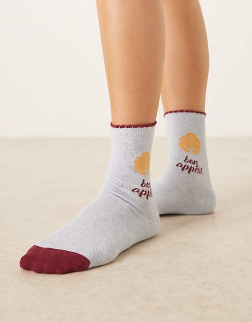 Accessorize bon appetit crossant socks in blue