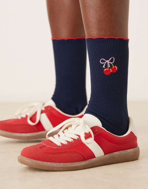 Accessorize Cherry Bow Socks In Navy Blue