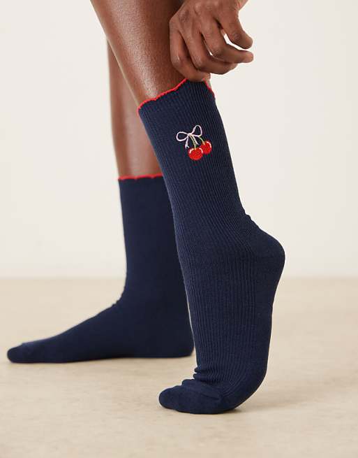 Accessorize cherry bow socks in navy blue