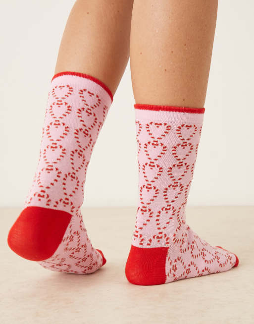 Accessorize Christmas Candy Cane Socks In Pink