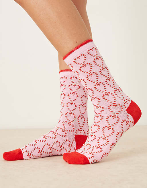 Accessorize christmas candy cane socks in pink