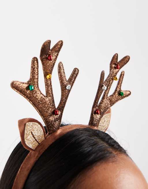 Accessorize Christmas Glitter Raindeer Novelty Headband In Brown