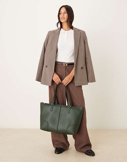 Accessorize Classic Tote Shoulder Bag With Zip In Green