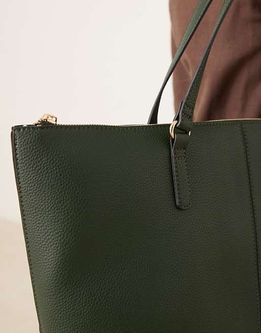 Accessorize Classic Tote Shoulder Bag With Zip In Green