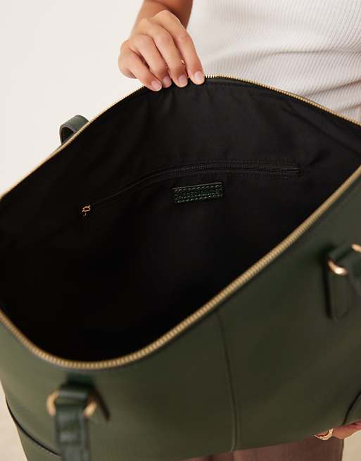 Accessorize Classic Tote Shoulder Bag With Zip In Green