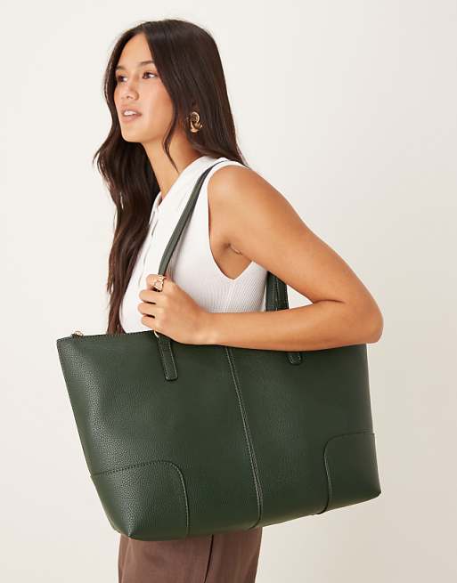 Accessorize classic tote shoulder bag with zip in green