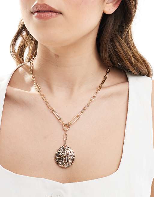 Accessorize coin large chain necklace in gold