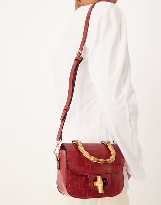 Accessorize Croc Bamboo Top Handle And Crossbody Bag In Red