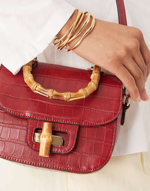 Accessorize Croc Bamboo Top Handle And Crossbody Bag In Red