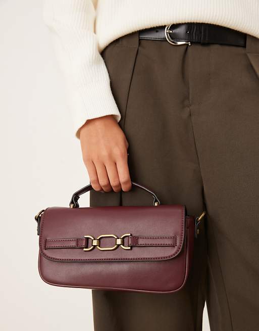 Accessorize Crossbody Bag With Gold Buckle Detailing In Burgundy
