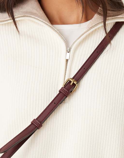 Accessorize Crossbody Bag With Gold Buckle Detailing In Burgundy