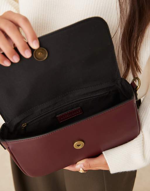 Accessorize Crossbody Bag With Gold Buckle Detailing In Burgundy