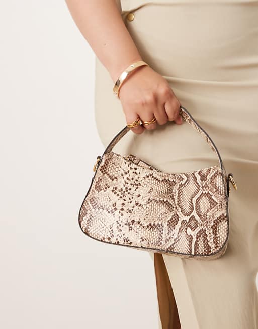 Accessorize Curved Handheld Snake Bag In Beige