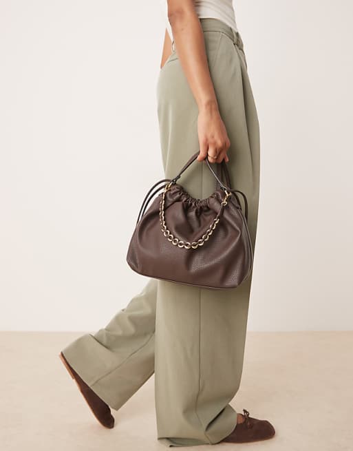 Accessorize Drawstring Small Shoulder Bag In Chocolate