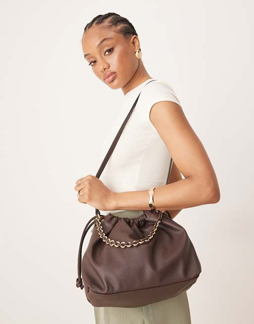 Accessorize drawstring small shoulder bag in chocolate